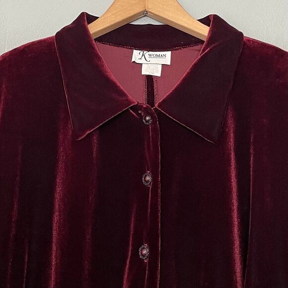K Woman Plus Size 22W Burgundy Wine Velvet Open Back Top Regencycore Evening - Picture 3 of 10